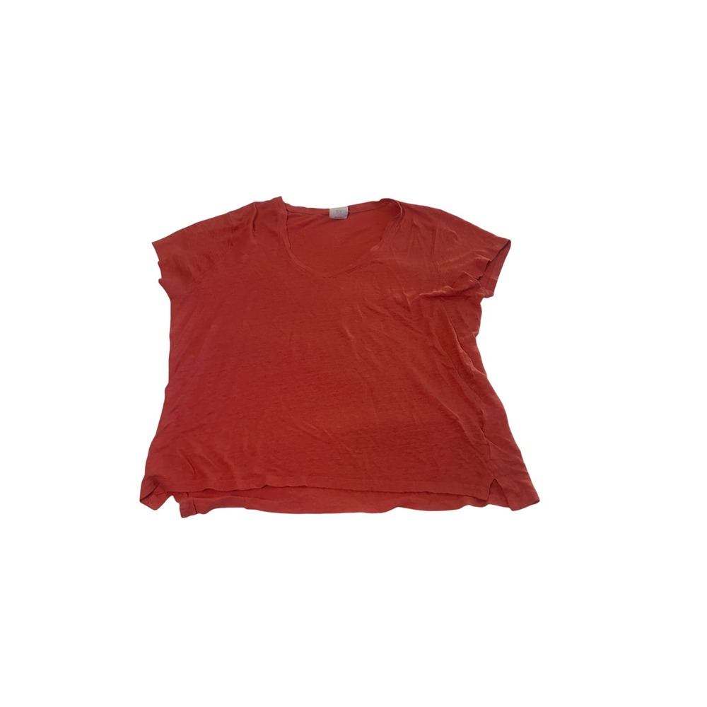 Gap‎ Womens Large 100% Linen V-Neck Short Sleeve T-Shirt Coral Relaxed Fit